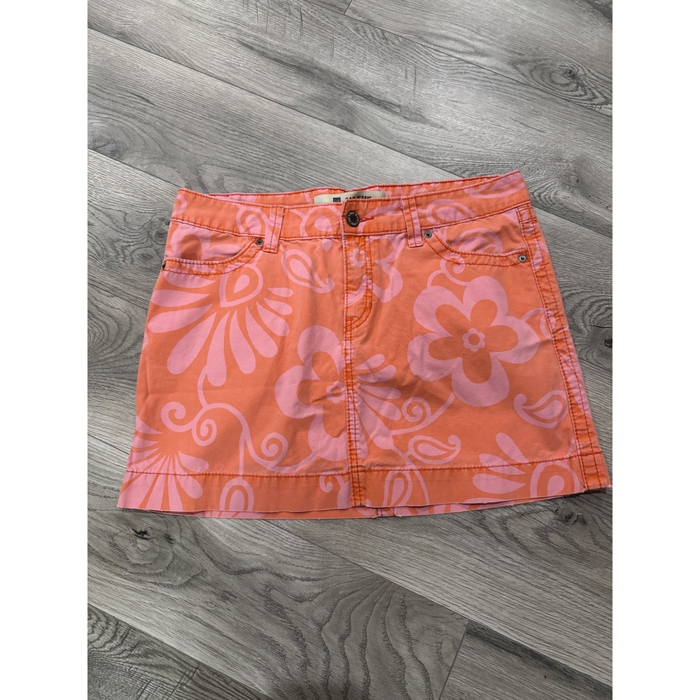 Gap Jeans Orange Pink Floral Paisley Denim Mini Skirt Y2K Retro Boho 5 Pocket